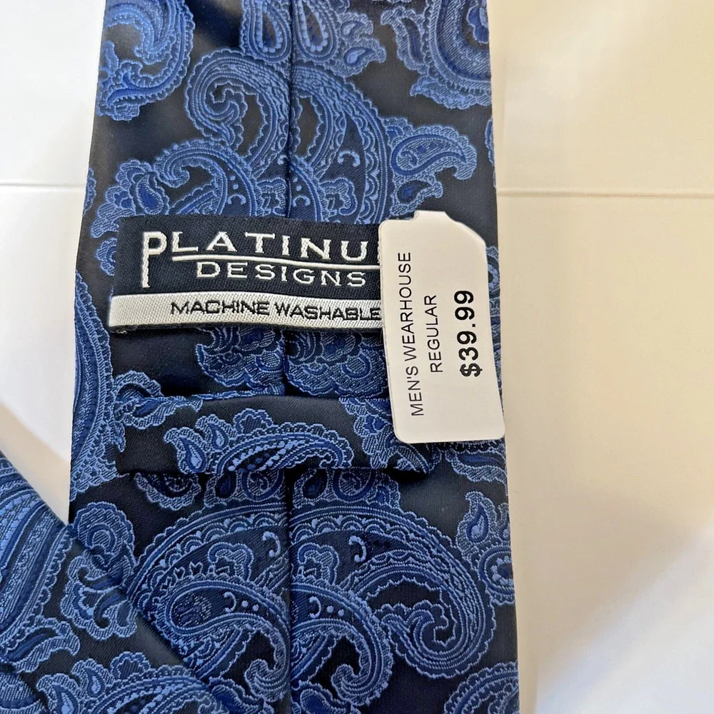 Platinum Designs Men's Blue Paisley Silk Blend Necktie‎ Formal Business